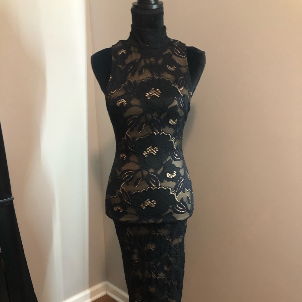 Black and nude open back dress